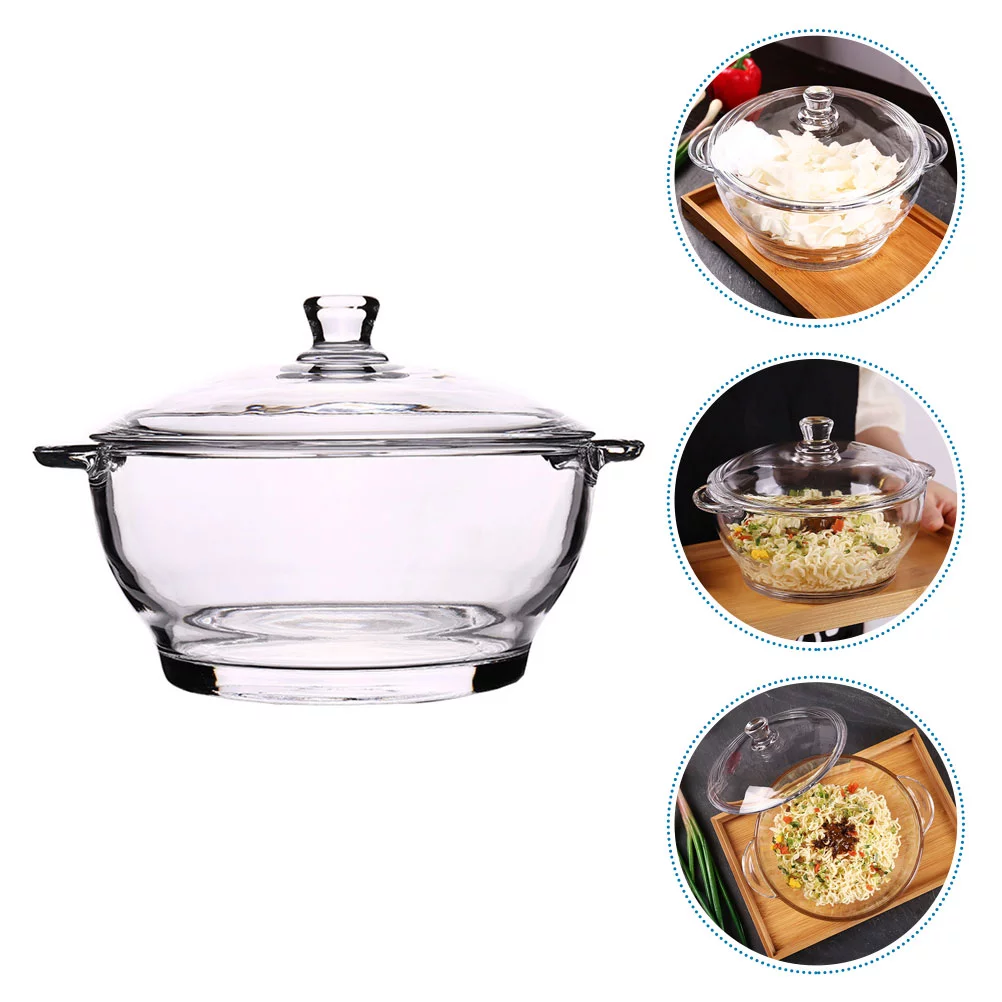 1pc Kitchen Glassware Salad Bowl Tempered Glass Bowl Microwave Oven Food Bowl