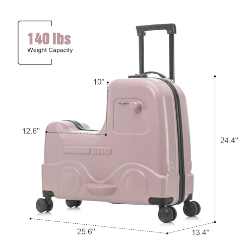 22 inch Kids Ride On Luggage with Safety Belt,Tollder Luggage with Spinner wheels and Luggage Cover (Yellow)