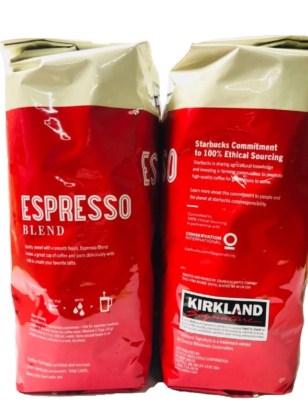 (Pack of 2) Kirkland Signature Dark Roast Espresso Blend Coffee Roasted by Starbucks 32 oz. Bag