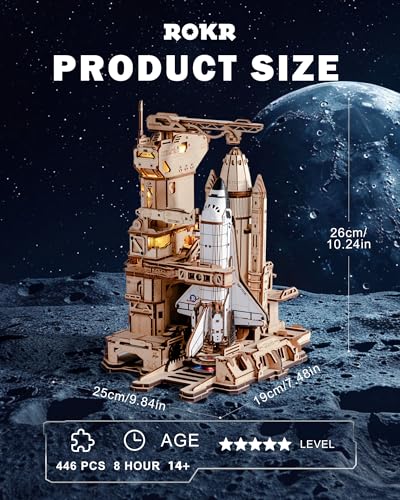 ROKR 3D Puzzles for Adults Space Shuttle, Interactive DIY Building Model with Lighting, Airplane Wooden Puzzles, Desk Decor, Engineering Gifts for Adults Men Teens 14+, STEM Project