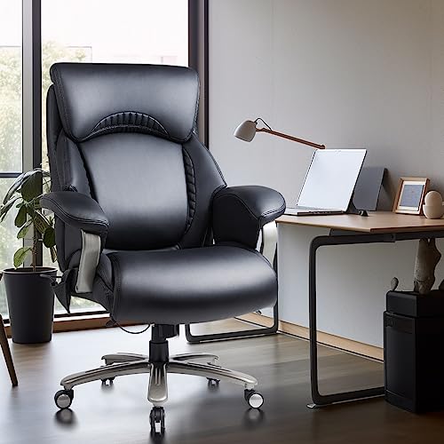 COLAMY Big and Tall Office Chair 500lbs-Heavy Duty Leather Computer Executive Desk Chair with Wide Seat, Adjustable headrest, Lumbar Support-Black