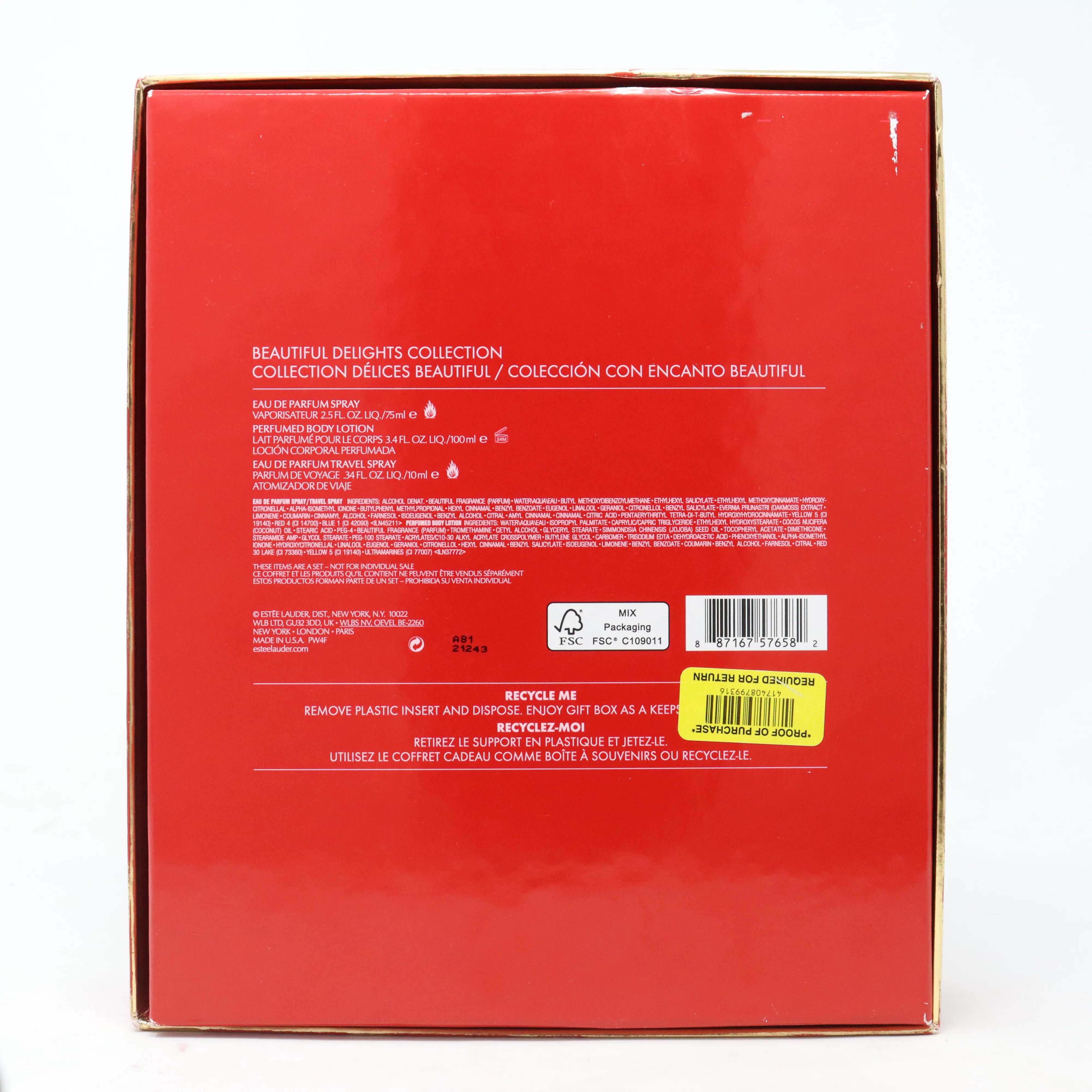 ESTEE LAUDER BEAUTIFUL DELUXE COLLECTION 3PC SET 2.5 OZ EAU DE PARFUM SPRAY + 3.4 OZ BODY LOTION + .2 OZ TRAVEL SPRAY($138 value)