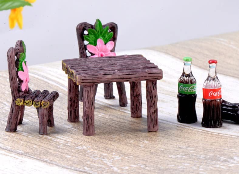 Miniature Table and Chairs Set, Fairy Garden Furniture Ornaments, Miniature Table and Chairs Set for Dollhouse Accessories, Home Micro Landscape Decoration (C)