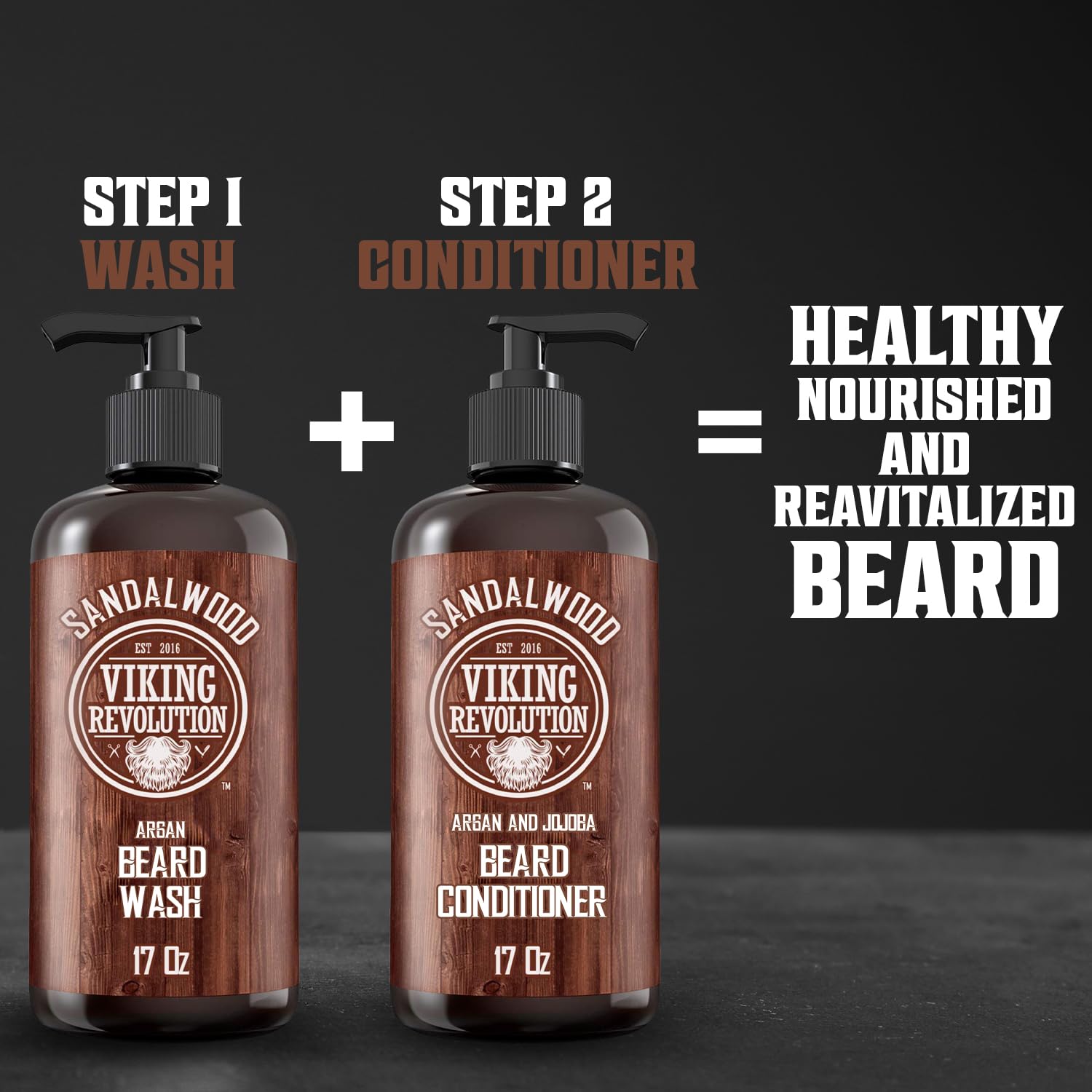 Viking Revolution Beard Conditioner w/Argan & Jojoba Oils - Softens & Strengthens - Sandalwood Scent - Beard Conditioner w/Beard Oil (17oz Conditioner)