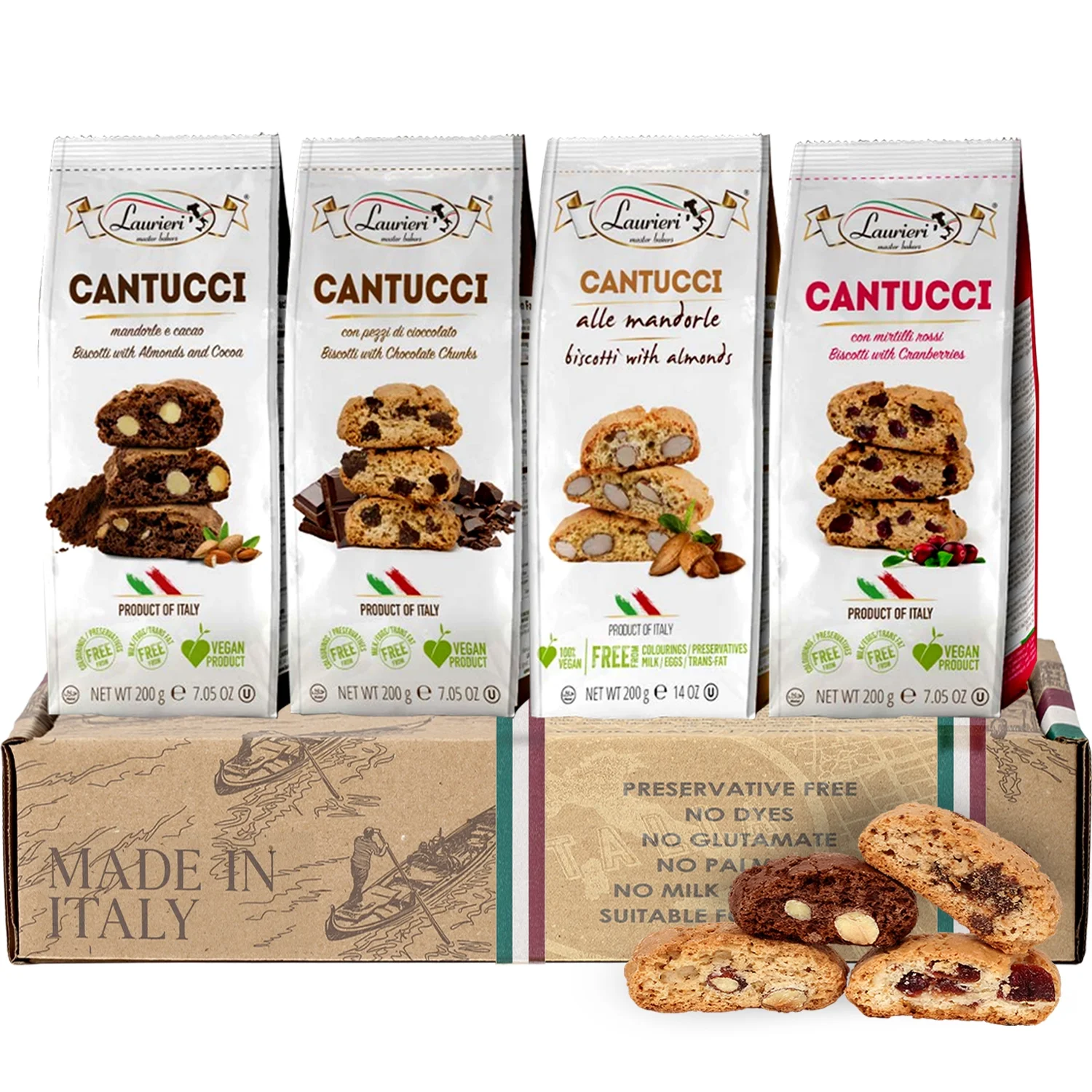 Biscotti Italian Cookies - 4 Pack - Gift Box - Biscotti Cookies from Italy - Holiday Basket - Coffee Dippers