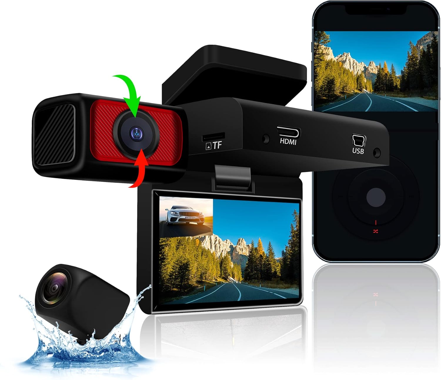 WiFi Dash Cam Front and Rear, Wlitqukk 2.5K Dual Dash Camera Recorder for Car, with HiSilicon HDR Super Night Vision, 3