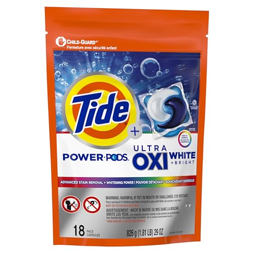Tide Power PODS Plus Ultra OXI White and Bright Laundry Detergent, 45 Count, Advanced Stain Removal and Whitening Power