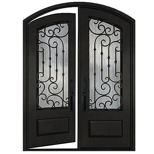 BGW 30X30X80 Left Inswing Matte Black Double Glazed Glass Iron Square Prehung Front Door ID03