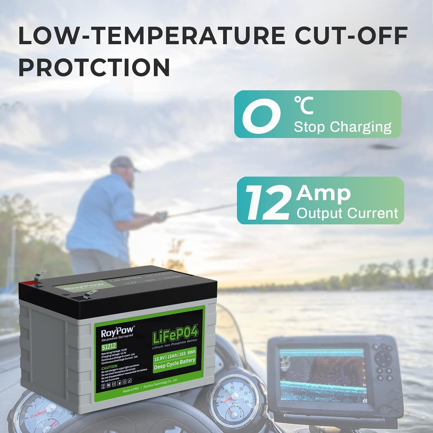 12V 12Ah Deep Cycle LiFePO4 Battery, RoyPow 12 volt Rechargeable Lithium Iron Phosphate Battery with low-temperature cut-off, 3500~8000 Cycles for Kid Scooters, Solar System, Fish Finder, RV Pack of 2