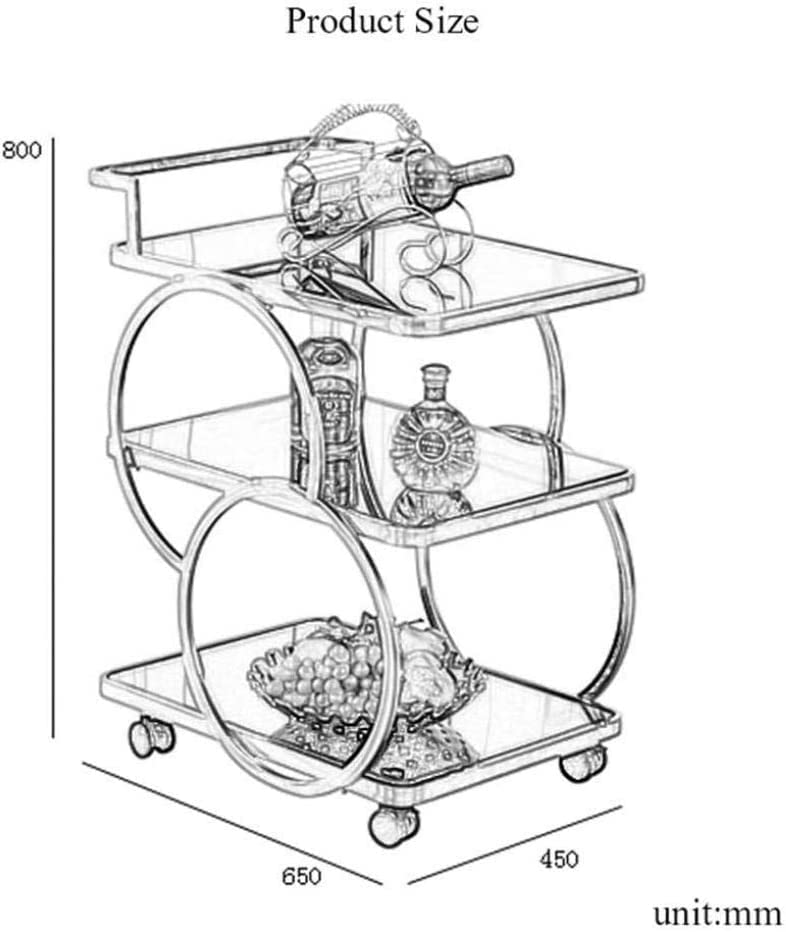 Bar Cart - Rolling Kitchen Carts for Home Hotel, Drinks Trolley Delivery Car Tempered Glass Wine Cart Mobile Dining Car Ring Design Stainless Steel(Stainless Steel)