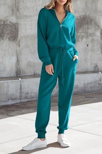 PRETTYGARDEN Women's 2 Piece Sweater Set Pullover Zip Up Sweatshirt Jogger Sweatpants Tracksuit Casual Outfit