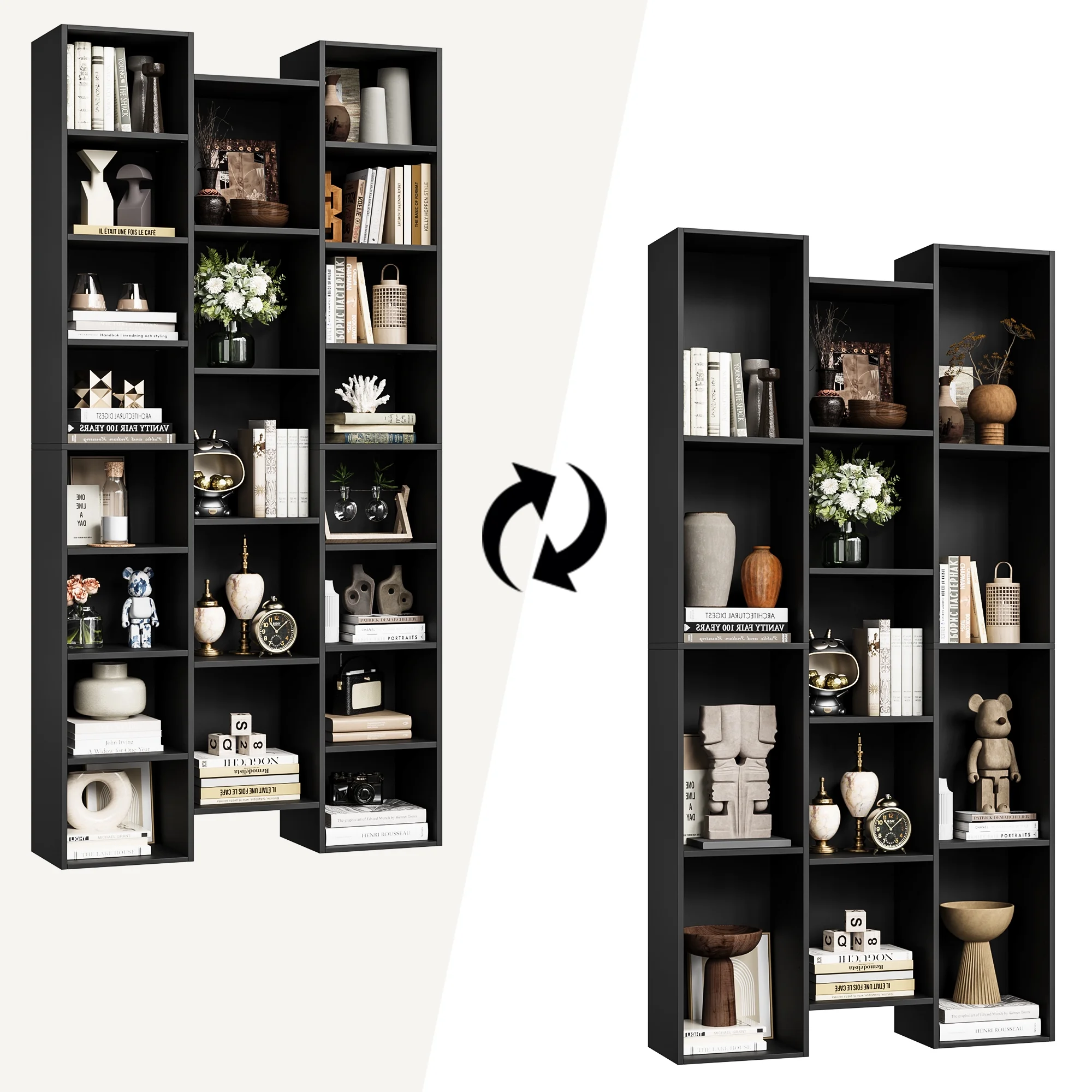 Homfa 21-Cube Bookcase and Bookshelves with Adjustable Shelves, Triple Width Open CD Display Storage Rack, Black