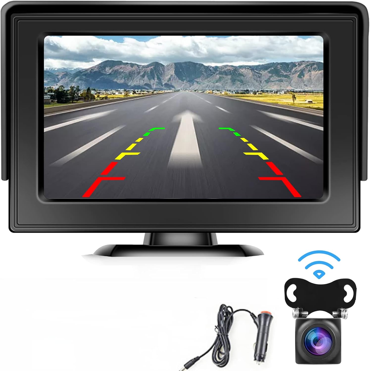 Wireless Backup Camera with Monitor Kit 4.3“ Reverse System HD 1080P Rear View Camera for Trucks, Van, Camping Car, SUV, Pickup, Waterproof Super Night Vision Grid Lines Reversing Automatic Display Pack of 2