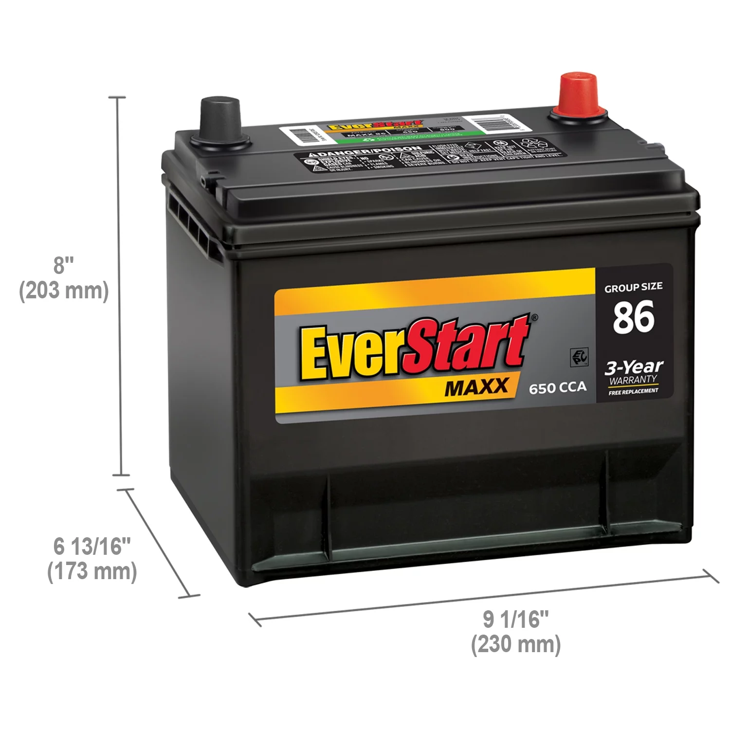 EverStart Maxx Lead Acid Automotive Battery, Group Size 86 12 Volt, 650 CCA - Radiant Selections