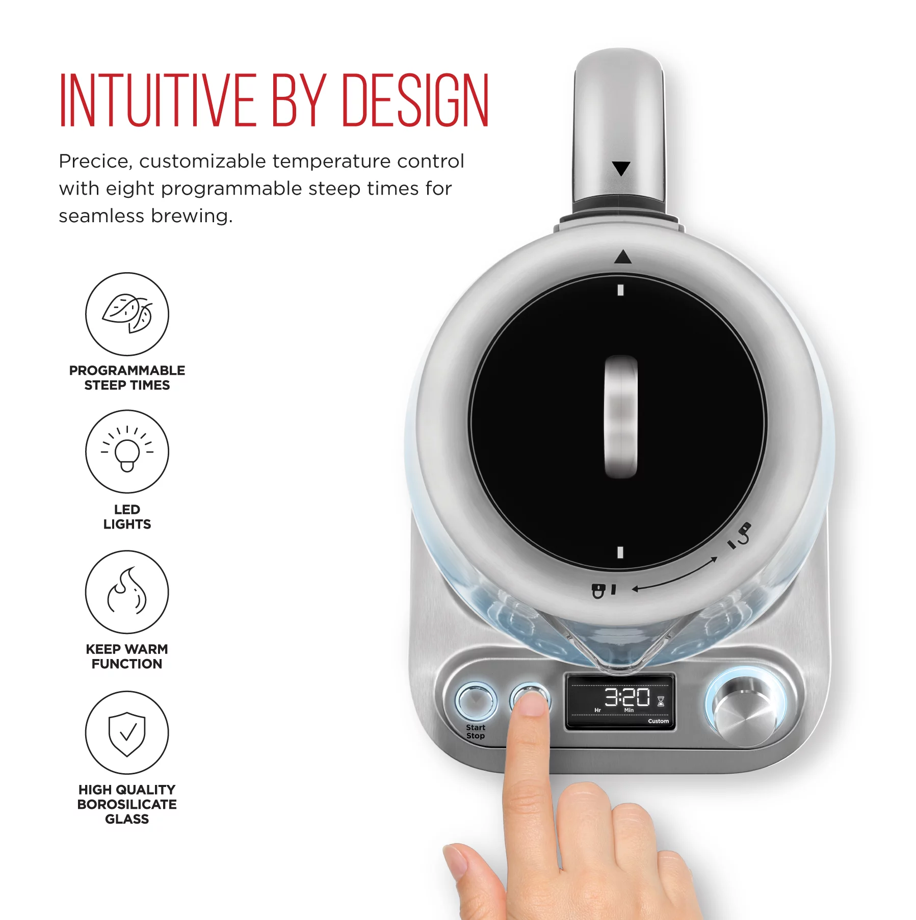 Chefman Digital Programmable Glass Electric Kettle, Stainless Steel, 1.5 Liter