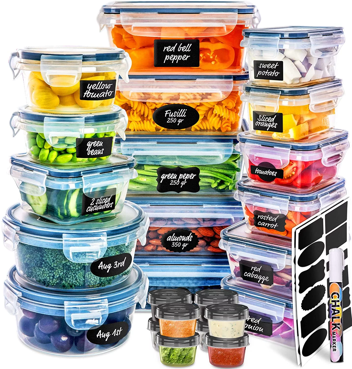 Fullstar, Meal Prep Container, Food Storage Container Sets, Airtight Containers With Lids, 50 Pcs, Marker & Labels