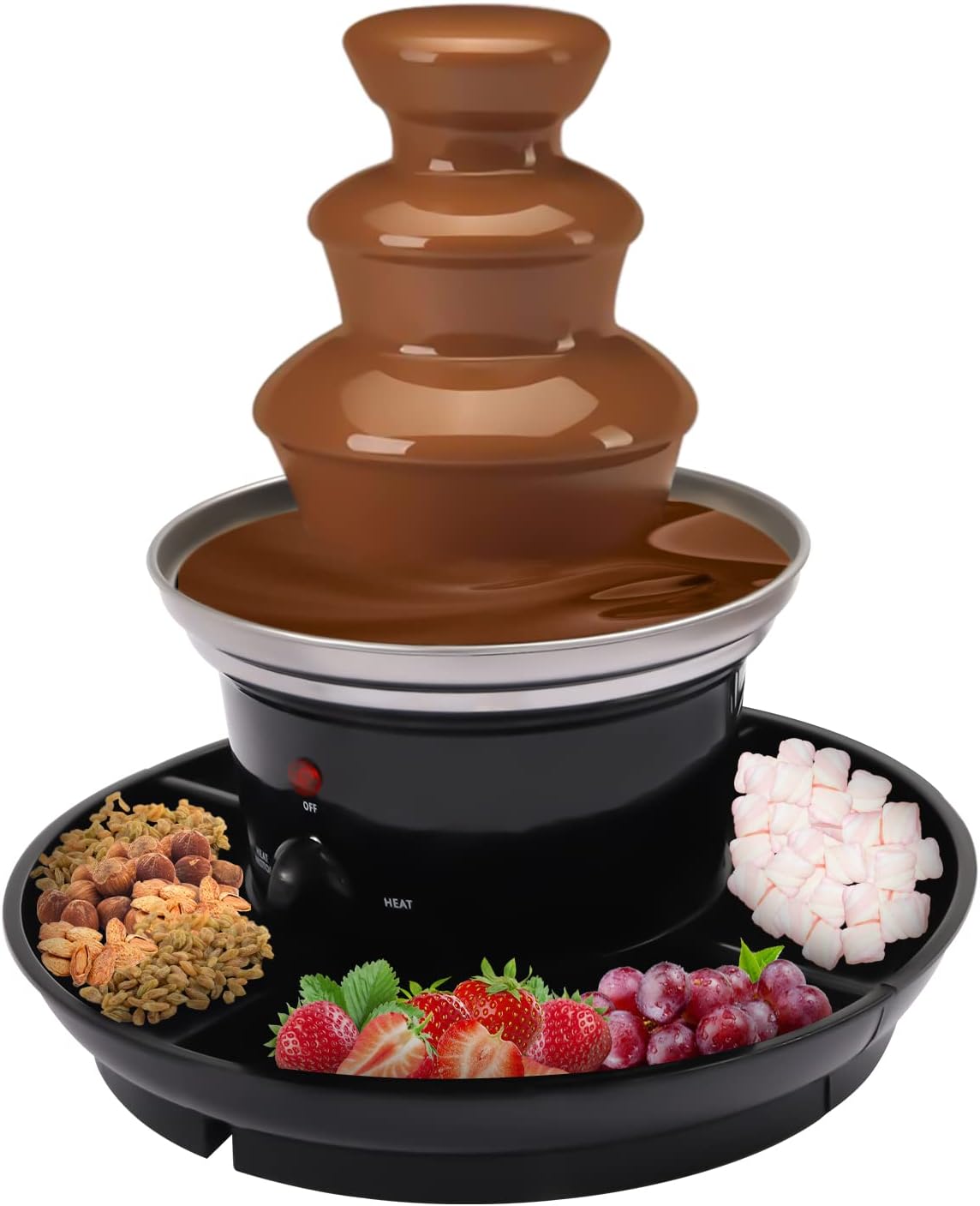 Chocolate Fondue Fountain, 3 Tiers Electric Chocolate Fountain Machine Chocolate Melts Party Fountain with Fruit Plate, Stainless Steel Mini Chocolate Fountain for Party Gathering