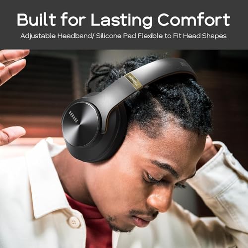 DOQAUS Bluetooth Headphones Over Ear, 90 Hours Playtime Wireless Headphones with 3 EQ Modes, Noise Isolating HiFi Stereo Headphones with Deep Bass, Microphone, Soft Earpads for Cellphone/PC (Black)
