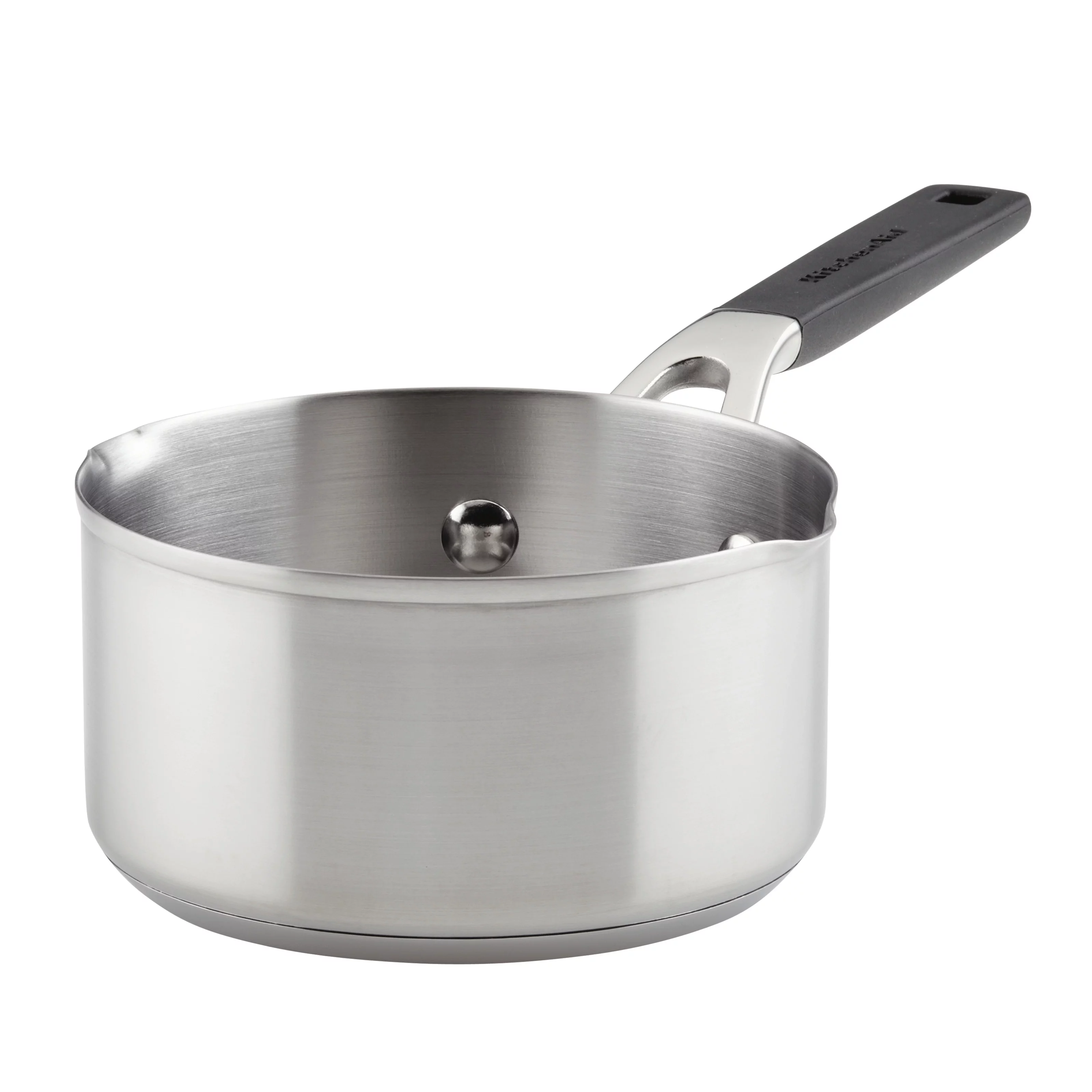 KitchenAid Stainless Steel Induction Saucepan with Pour Spouts, 1 Quart, Brushed Stainless Steel