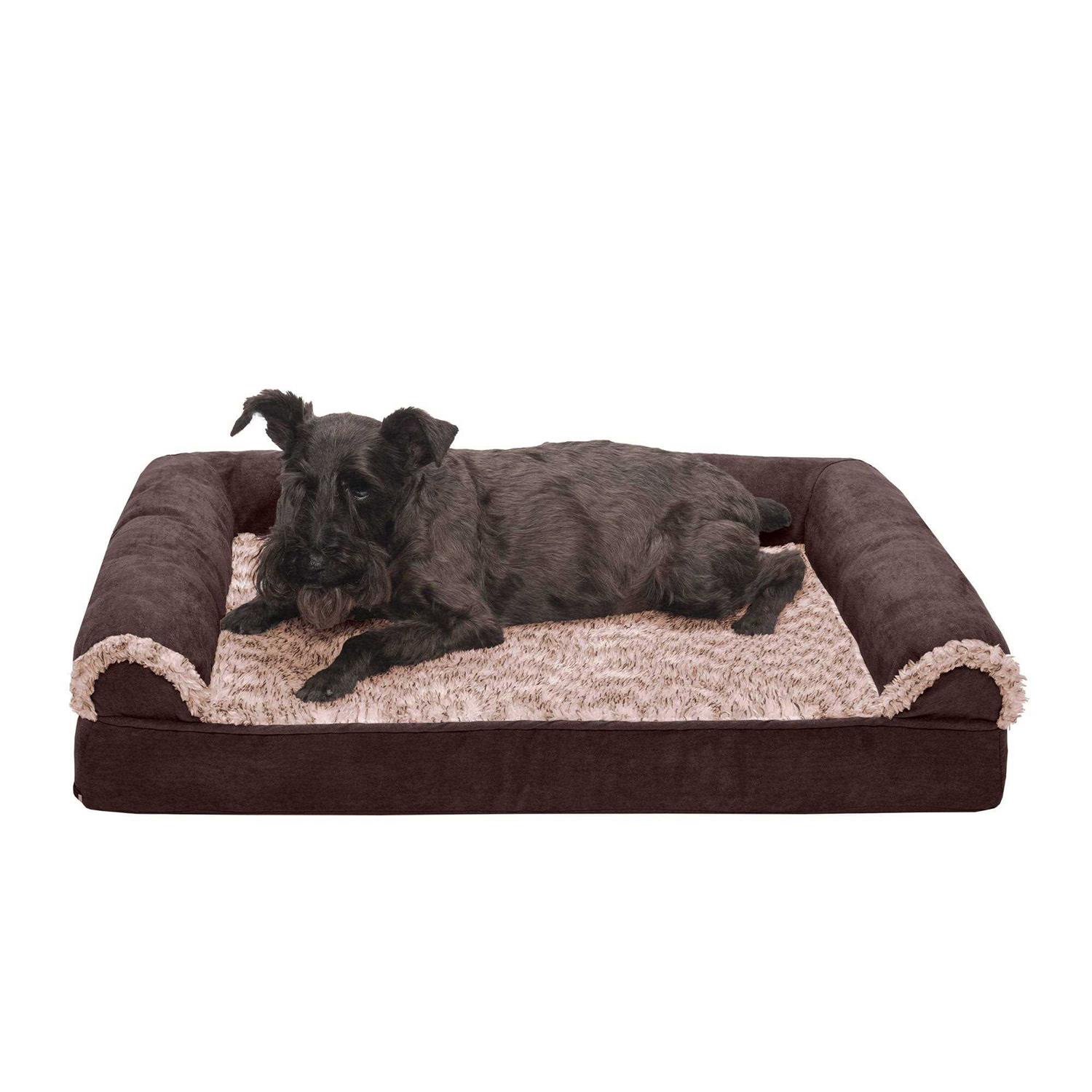 FurHaven Two-Tone Faux Fur Suede Orthopedic Sofa Dog Bed - Pet Supplies online store