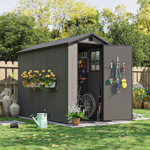 Patiowell 5 x 3 FT Outdoor Resin Storage Shed, Waterproof Plastic Cabinet with Lockable Doors and Adjustable Shelves for Patio Furniture, Pool Accessories and Tools, Beige
