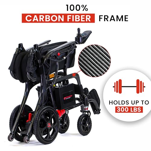 AEROLUX by Travel Buggy - Premium Foldable Carbon Fiber Wheelchair - Ultra Lightweight Wheelchair Weighs Only 29 lbs - Holds up to 300 lbs - Airplane Friendly - Compact Power Chair (Black)