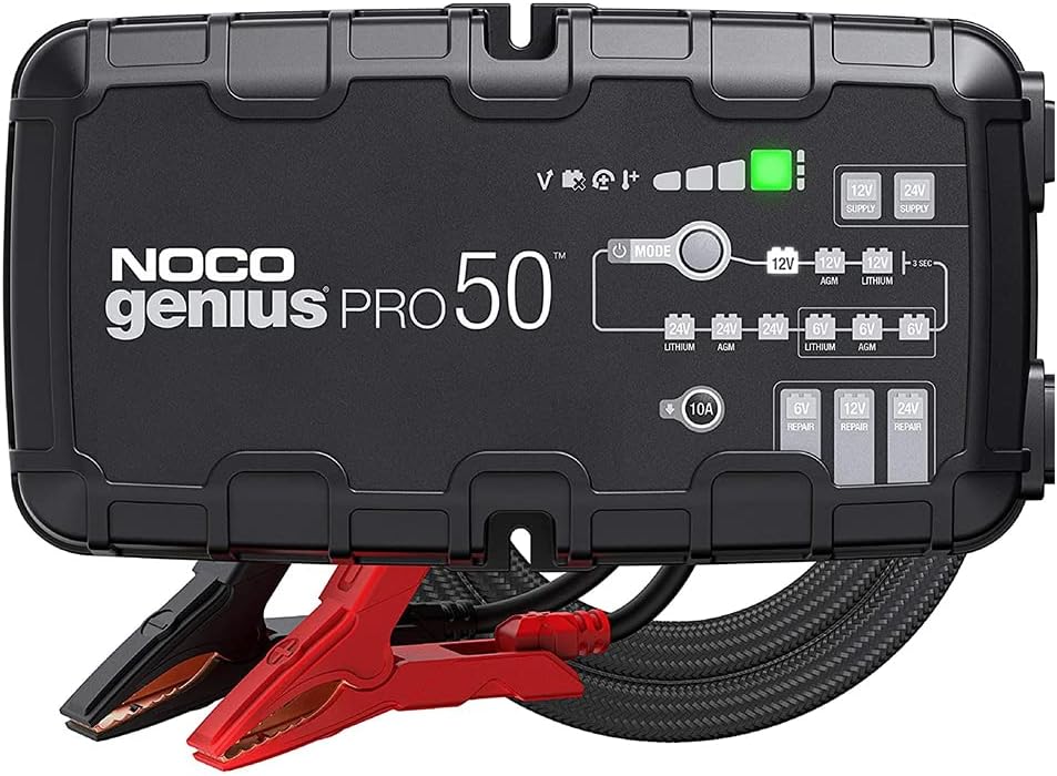 NOCO GENIUSPRO50, 50-Amp Fully-Automatic Professional Smart Charger, 6V, 12V and 24V Battery Charger, Battery Maintainer, Power Supply, and Battery Desulfator with Temperature Compensation