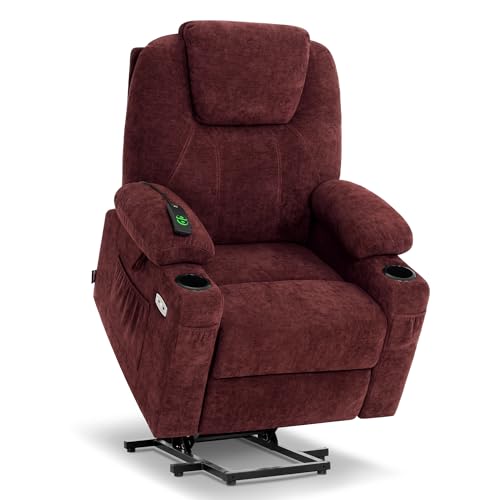 MCombo Small Power Lift Recliner Chair for Elderly, Petite Power Lift Chair with Heat and Massage for Seniors, Cup Holders, USB & Type C Ports, Fabric 7141 (Admiral)