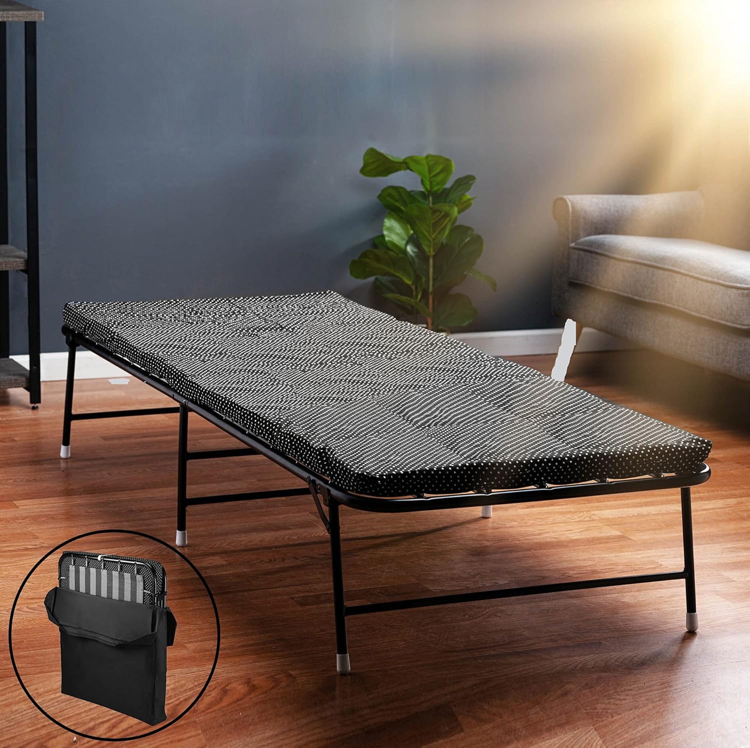 LiteBed Folding Bed with Memory Foam Folding Mattress - Portable Fold Up Bed with Carry Bag - Luxurious Foldable Bed with Frame - Foldaway Guest Bed - Cot Bed for Adults & Kids - No Assembly Required