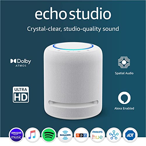 Like-New Amazon Echo Studio (newest model), Our best-sounding Alexa speaker, Perfect for living rooms, family rooms, and other large spaces, Charcoal