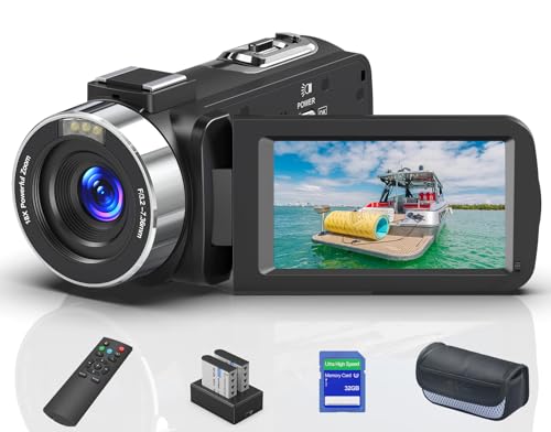 8K 64MP Video Camera 18X Digital Camcorder Video Camera for YouTube 3.0 inch Flip Screen Camcorder Vlogging Camera with 32GB SD Card, 2.4G Remote Control, Two Batteries and External Mic