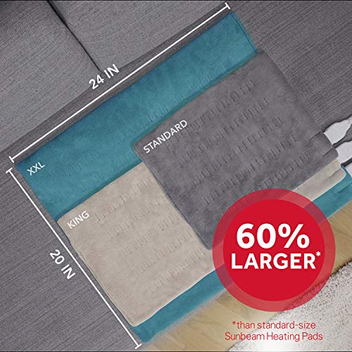 Sunbeam Heating Pad for Back, Neck, Menstrual Cramps, and Shoulder Pain Relief with Compact Storage and Auto Shut Off, XL Large 12 x 24, Beige