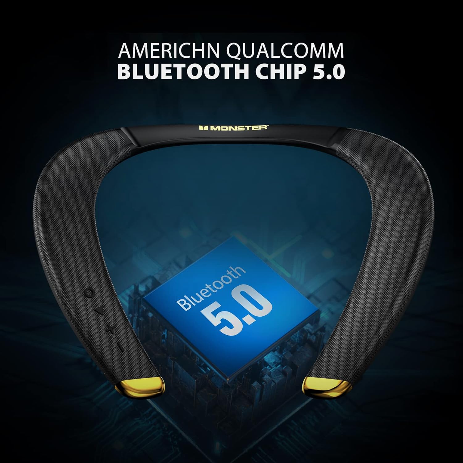 Monster Neckband Bluetooth Speakers, Wireless Wearable Speaker Ipx5 Waterproof, Bluetooth 5.0,Qualcomm Chip,True 3D Stereo Sound Around The Neck Speaker, 15H Long Playtime, Black