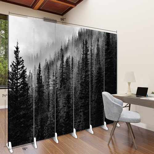 Wood Screen Room Divider Sunrise View Winter Snowy Forest from Lapland Finland Folding Screen Canvas Privacy Partition Panels Dual-Sided Wall Divider Indoor Display Shelves 4 Panels