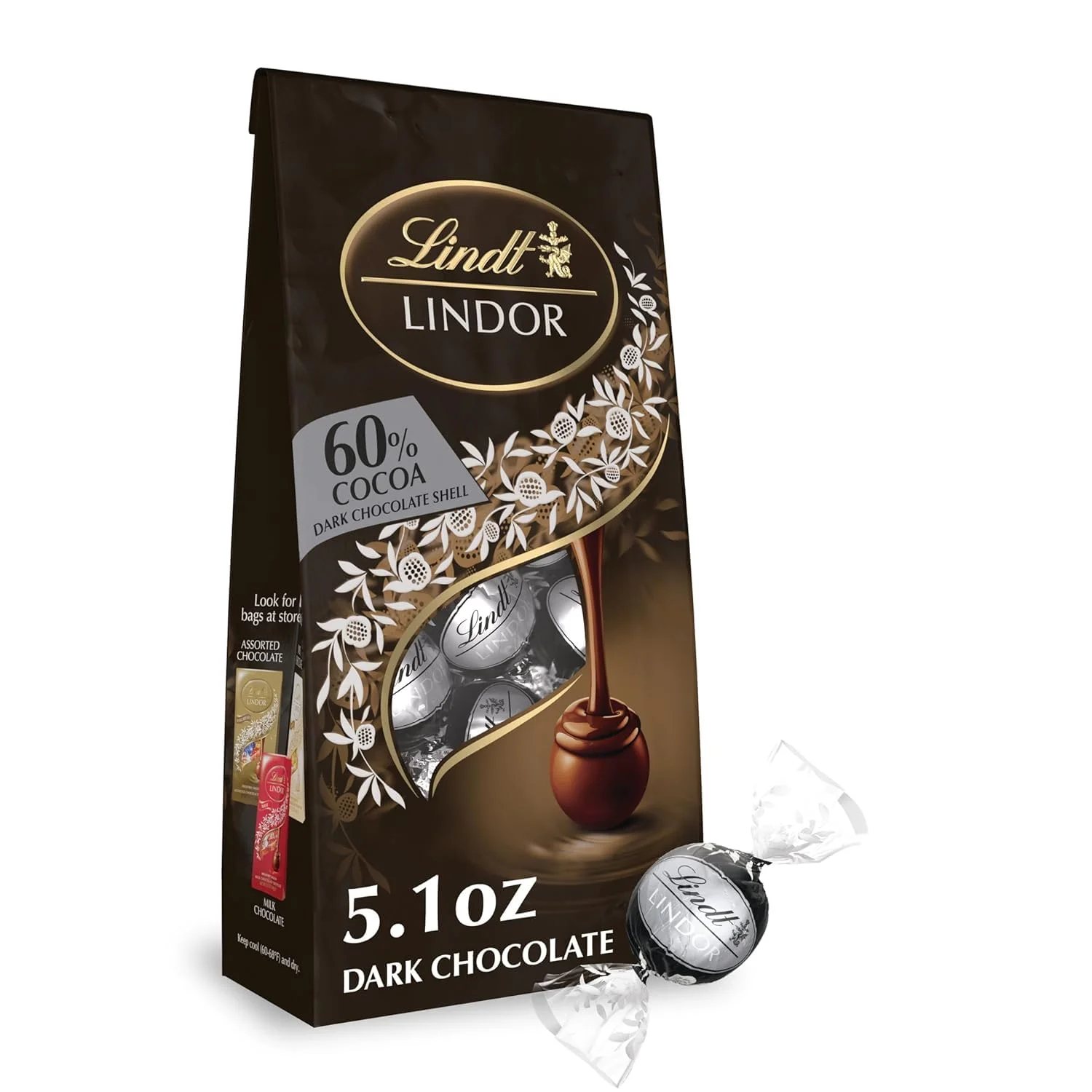 Lindt LINDOR Milk Chocolate Candy Truffles with Smooth, Melting Truffle Center, Chocolate for Holidays, 5.1 oz. Bag (60% Cocoa, 6 Pack)