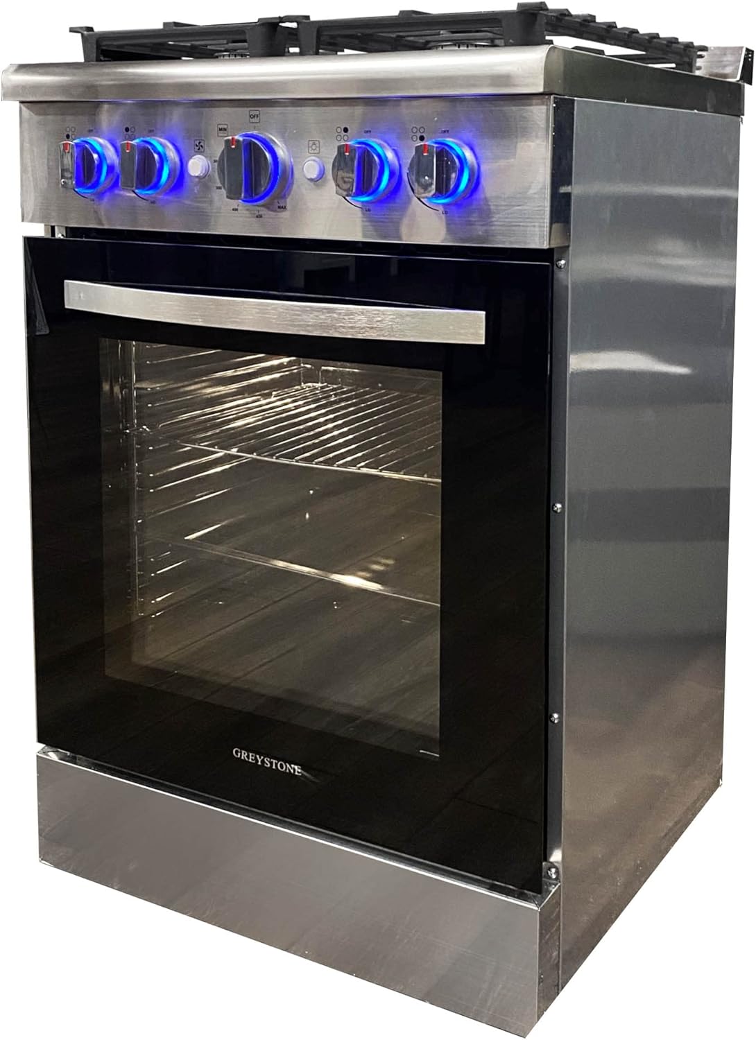 Greystone, 110 Volt RV Gas Range and Cooktop, Stove and Oven Combo, 24 Inch, LP Gas, Stainless Steel