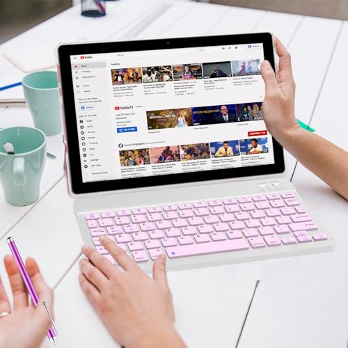 2 in1 Tablet with Keyboard Android Tablet 10 Inch Tablets, Include Mouse Case Stylus 5G-WiFi WiFi-6 128GB ROM+6GB RAM 10 in IPS 2MP+8MP Dual Camera 6000mAh Battery 10.1