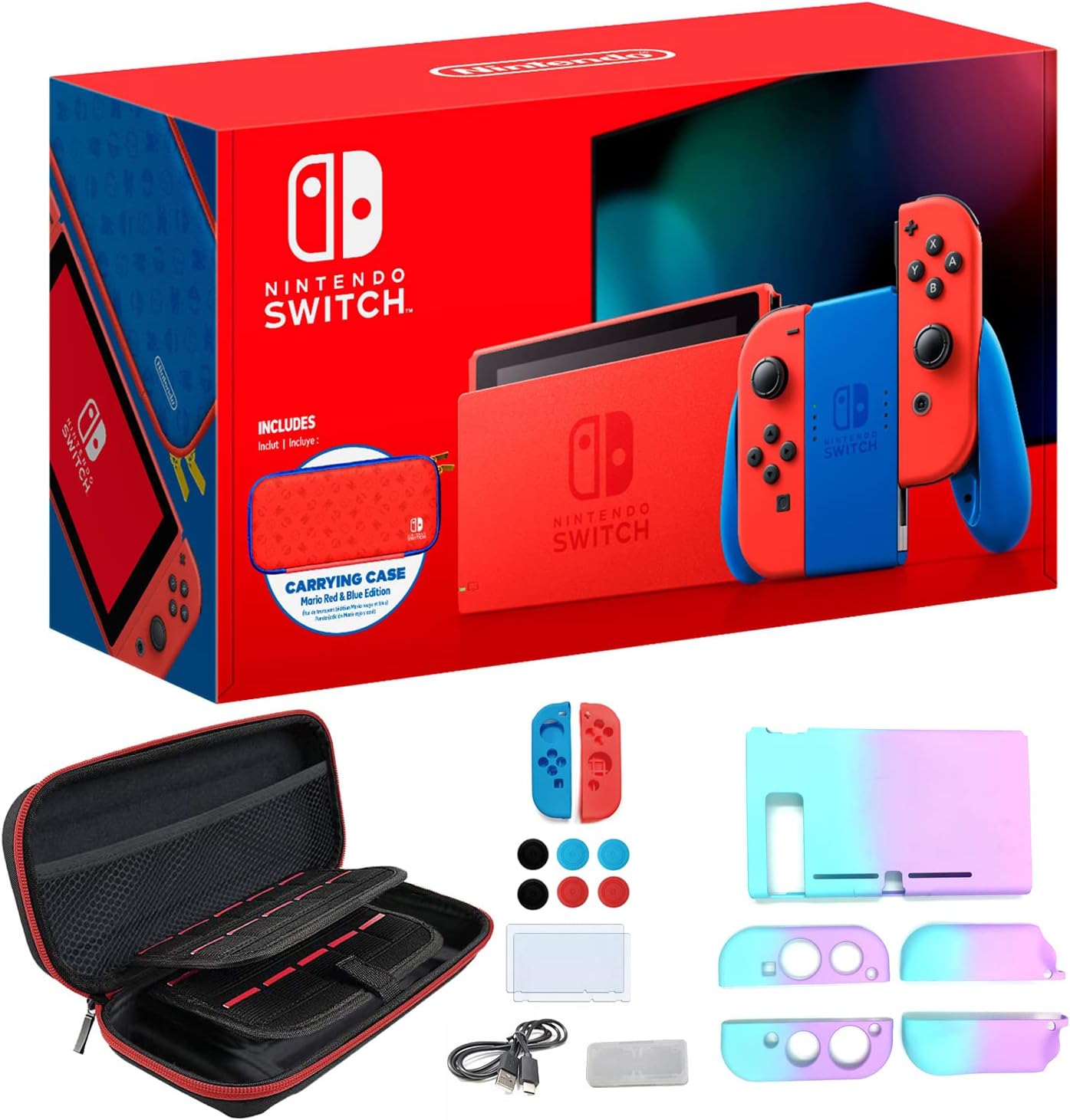 Nintendo Switch Mario Red & Blue Edition with Red Joy-Con, Blue Dock - 6.2