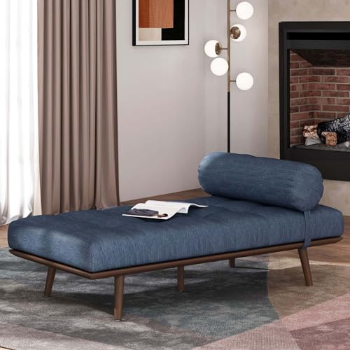 Upholstered Chaise Lounge Indoor,Fainting Couch&Living Room Chaise Lounge Indoor,Chaser Lounge Chair for Bedroom,Rolled Accent Pillow,Splayed Legs,Button-Tufted,Heavy Duty,Fabric (Beige)