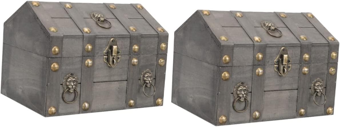 Garneck 2pcs Box small house storage box treasure chest with lock and key keepsake treasure case storage chest jewelry organizer trinket keepsake vintage trunk suitcase wooden pirate