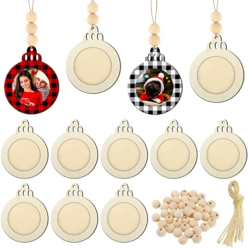 Blulu 24 Pcs Christmas Photo Ornament 2025 Baby First Christmas Pictures Frame Bulk Hanging Picture Frames Wooden for Xmas Tree Baby Gifts Keepsake