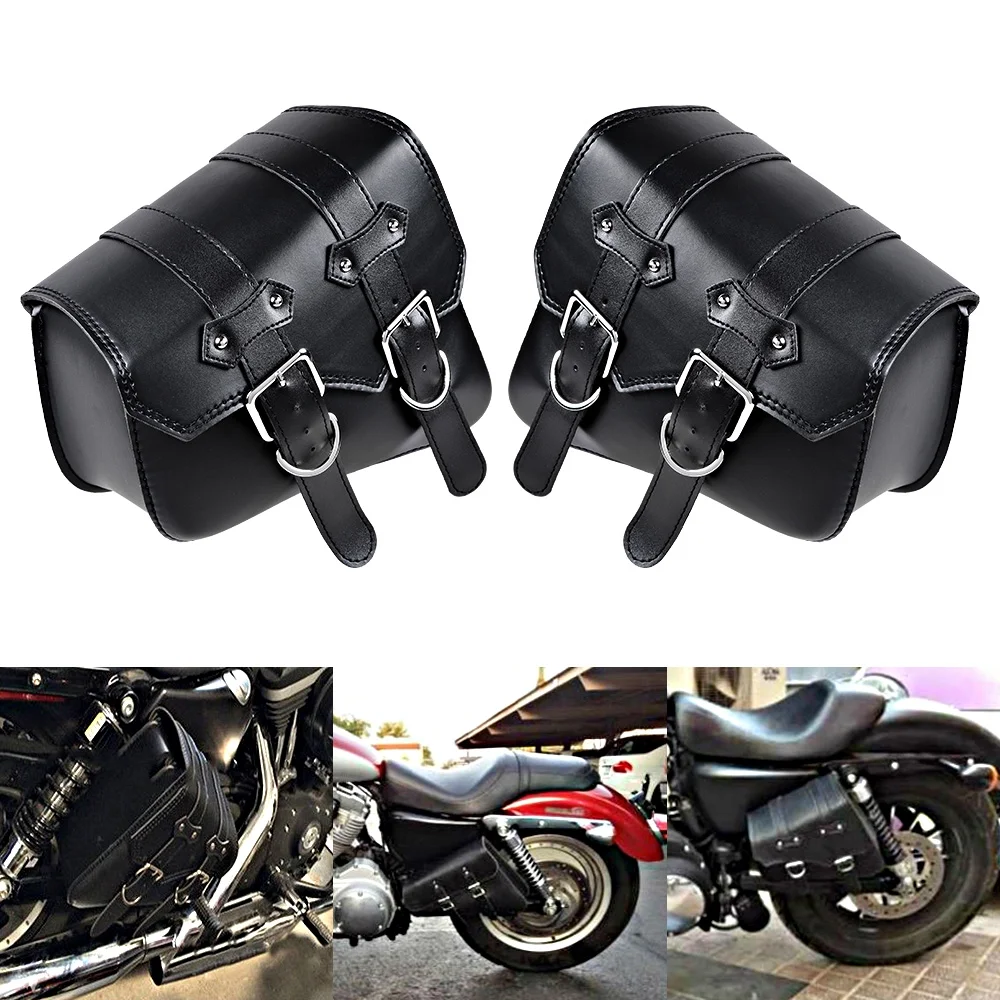 PU Leather Motorcycle Saddle Bags Pouch Luggage For Harley Davidson Sportster XL 883 1200