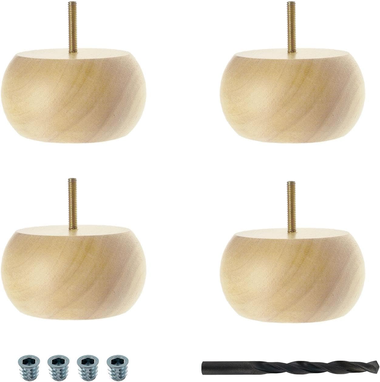 3 in. H x 6 in. Dia Unfinished Solid Hardwood Bun Foot Leg for Furniture | 4 Pack