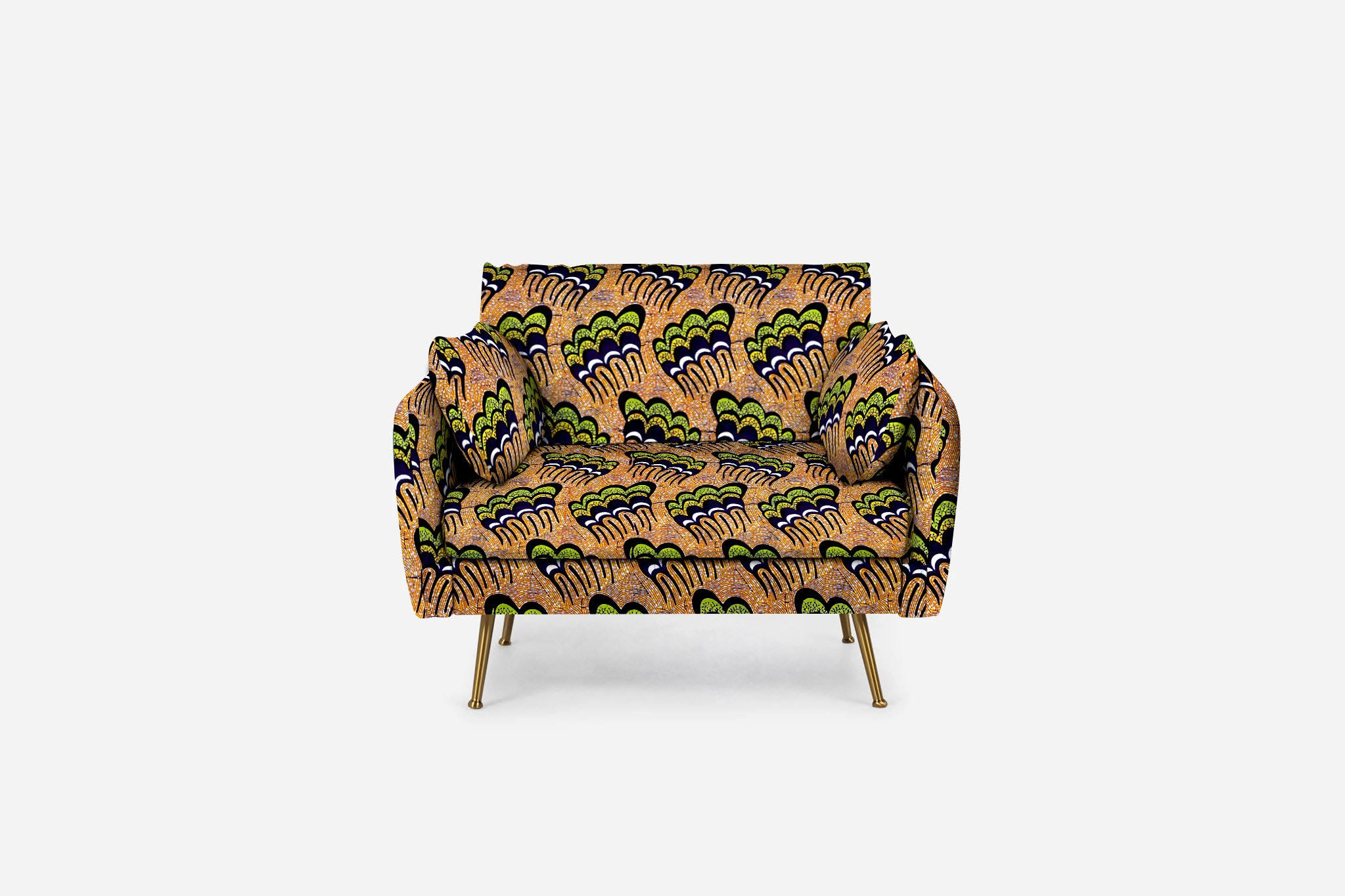 Albany Park Ekaabo Modern Armchair - Ankara West African Ademi Velvet / Gold