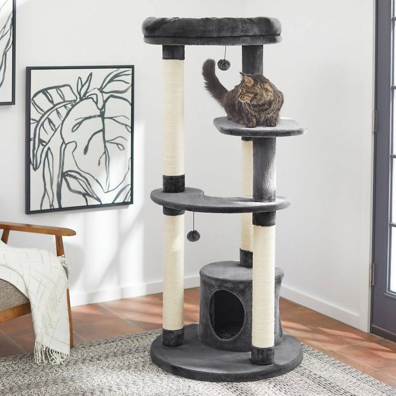 Frisco 59.5-in Heavy Duty Faux Fur Cat Tree u0026 Condo, Dark Charcoal