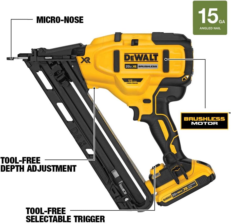 DEWALT DCN650D1 20V MAX XR 15 GA Cordless Angled Finish Nailer Kit