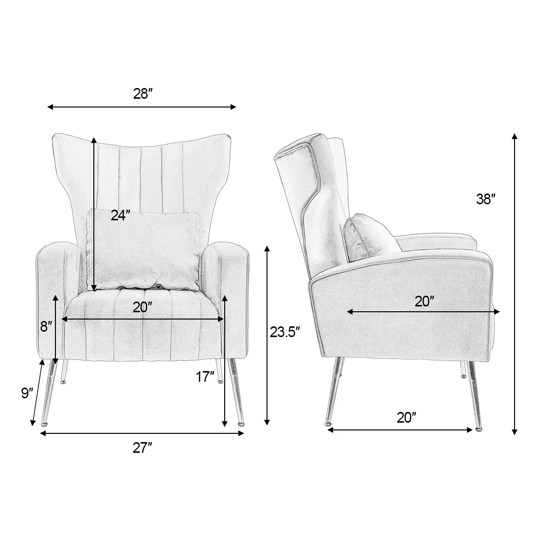 Newnno Living Room Chairs Set of 2 with Lumbar Pillow, Velvet Accent Chair with High Back Mid Century Armchair for Bedroom with Armrest, Arm Chair with Golden Metal Legs, Blue Teal