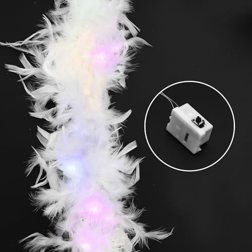 4.4 Yards 40G LED Feather Boa for Craft Home Party Costume, 4 Pcs Turkey Feather Boas, LED Light