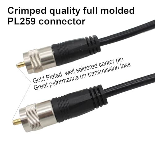 RG8X Coaxial Cable 100ft, CB Coax Cable, UHF PL259 Male to Male Coaxial Cable Connector for HAM Radio, Antenna Analyzer