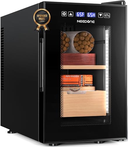 NEEDONE 23L Pro 2 SE Electric Cigar Humidor, Smart Humidity & Temp Quiet Control, Holds 150 Counts, Thermostatic Cabinet w/Spanish Cedar Wood Shelves & Drawer, Digital Hygrometer, Gifts for Men